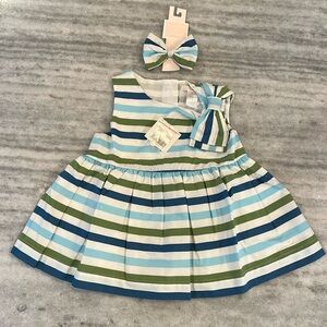 NEW Girl’s Janie & Jack Striped Peplum Top with Bow Barrette